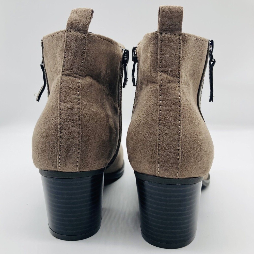 Liz Claiborne Refined Comfort Sz 7M Suede Ankle Boots Zip Closure Block Heel Tan - Picture 6 of 12